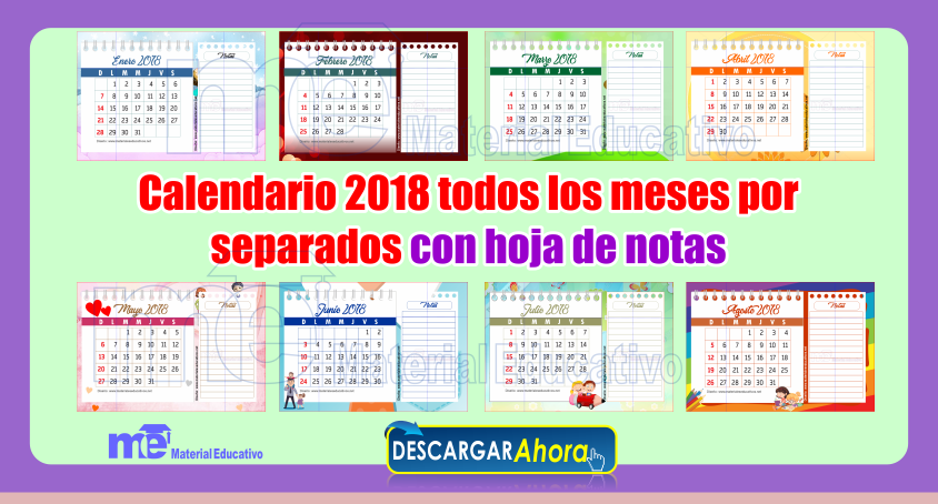 Calendario 2018 para imprimir cheques